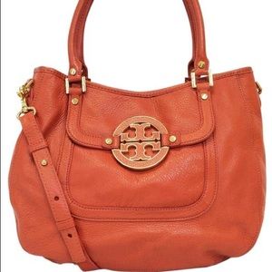 Tory Burch Orange Amanda Pebbled Satchel